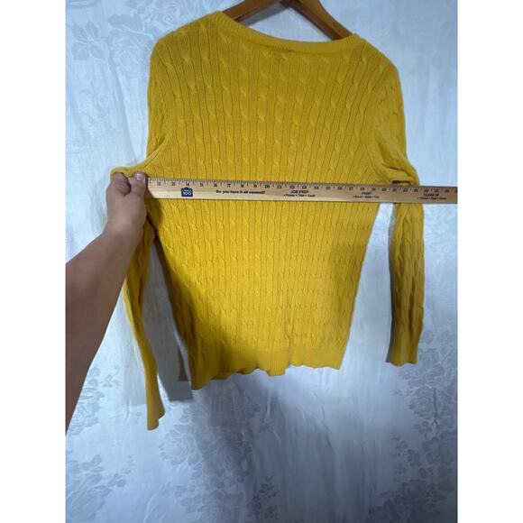 Talbots Sweater Large Mustard Yellow Cable Knit Lambswool Blend Button Detail - Picture 10 of 11